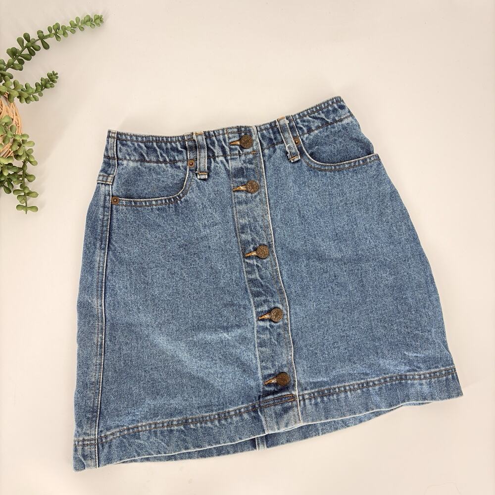 Denim‎ Skirt Women's Blue Button Front A-Line Y2K Pockets Casual Size 6